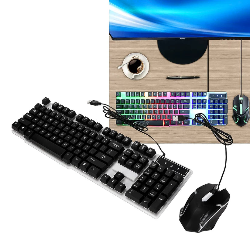 Colorful Backlit Keyboard Mouse Set – Ergonomic Wired Combo | Wiregenix