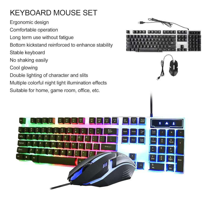 Colorful Backlit Keyboard Mouse Set – Ergonomic Wired Combo | Wiregenix