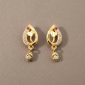 Gold Tone Leaf Pattern Drop Earrings With Rhinestone Studded Design For Women