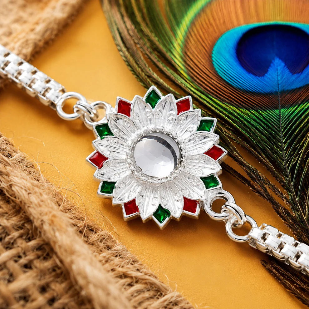 Silver Rakhi – Elegant Meenakari Floral Design for Brother (pack of 5)