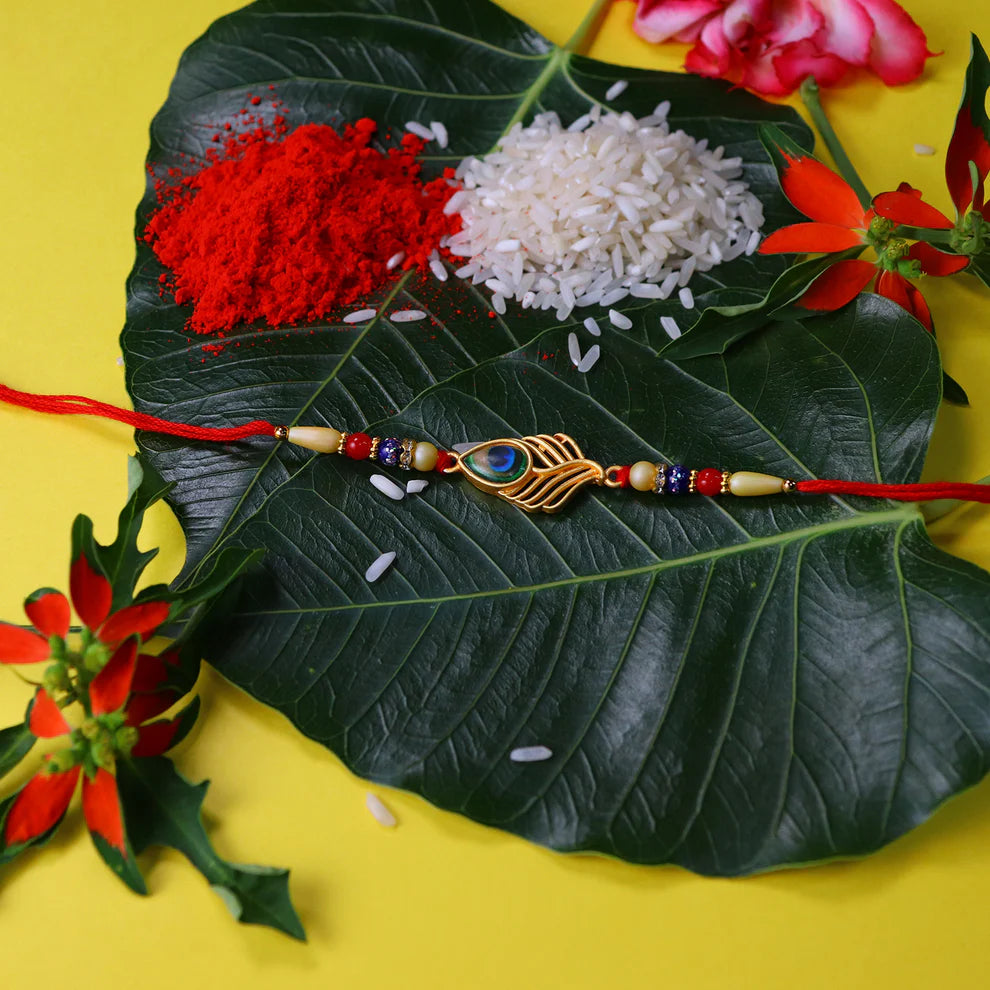 Peacock Rakhi, Elegant Beaded Design for Brothers, Handcrafted