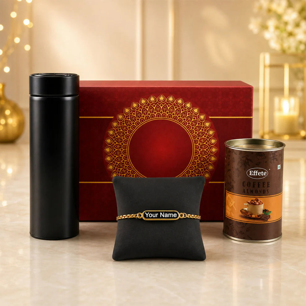Custom Gold Rakhi – Elegant & Modern Celebration Gift