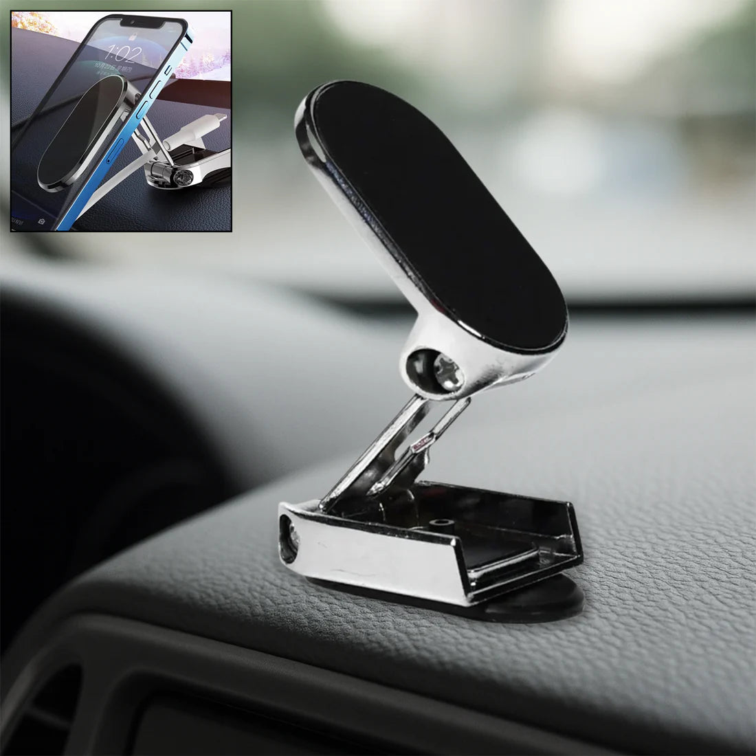 Magnetic Car Phone Holder – 360° Rotating Metal Mount