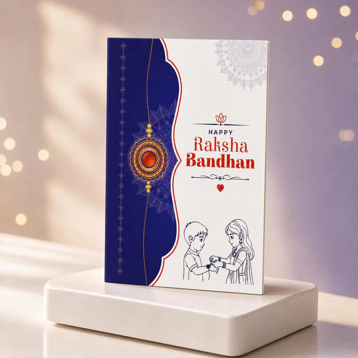 Rakhi with Fridge Magnet for Brother (Set of 7) – Raksha Bandhan Celebrations Combo with Ganesha & Swastik Design Rakhi, 2 Pc Fridge Magnets, Greeting Card, Roli Chawal & Silver Color Coin