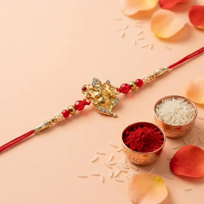 Rakhi Set for Brother (Set of 5), Golden Color Ganesha Rakhi Combo