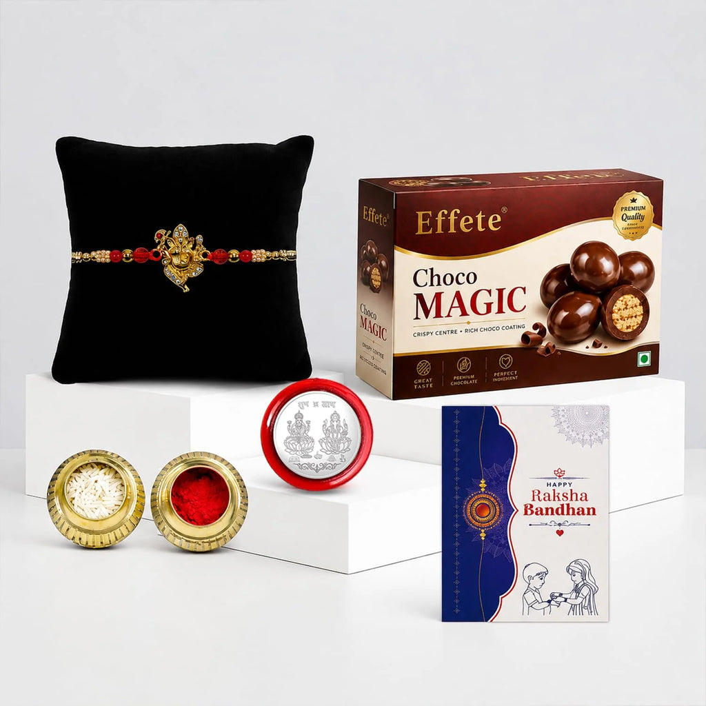 Rakhi Set for Brother (Set of 5), Golden Color Ganesha Rakhi Combo