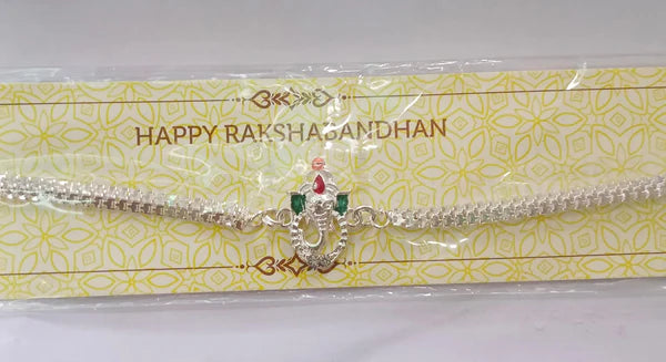 Ganesha Rakhi – Stylish Enamel & Silver Chain for Brothers (packof 10)