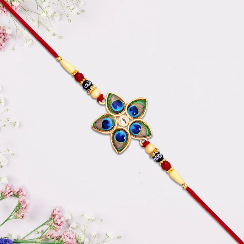 Designer Mor Pankh Rakhi – Star Shaped Elegance for Rakshabandhan (pack of 6)
