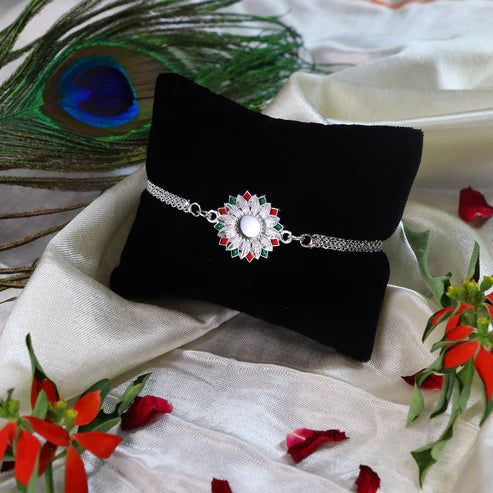 Silver Rakhi – Elegant Meenakari Floral Design for Brother (pack of 5)