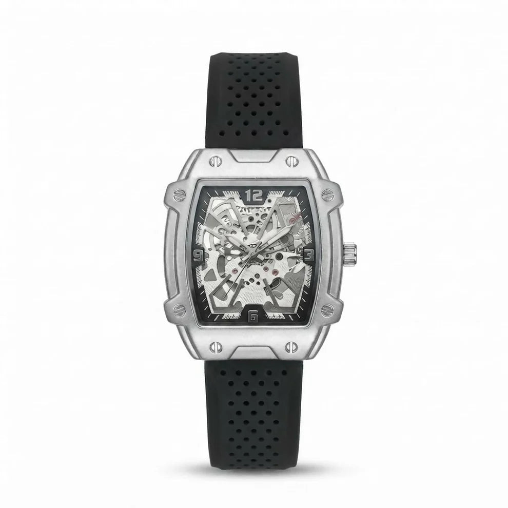 Premium Silver Dial Men's Watch With Silicone Strap For Trendy Casual Style - Orange