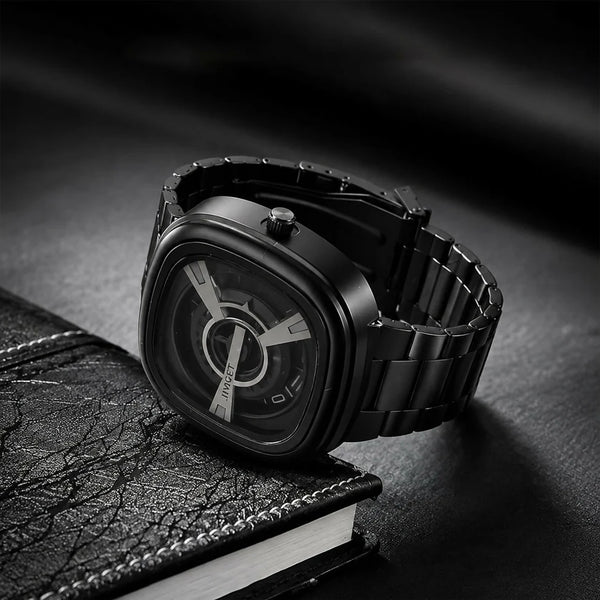 Black Metal Strap Square Analog Watch – Elegant & Bold Accessory