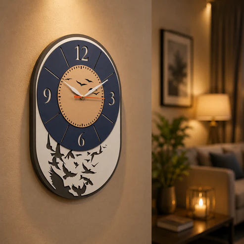 Modern Bird Design Layered MDF Wall Clock Elegant Silent Décor Living