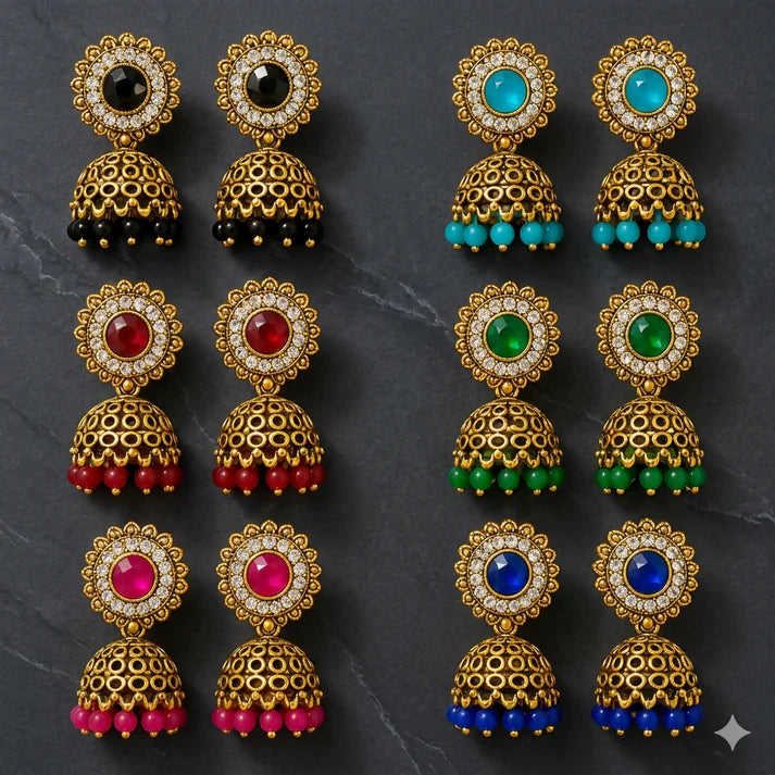 Multicolor Stone Jhumka Earrings – Elegant & Traditional Design