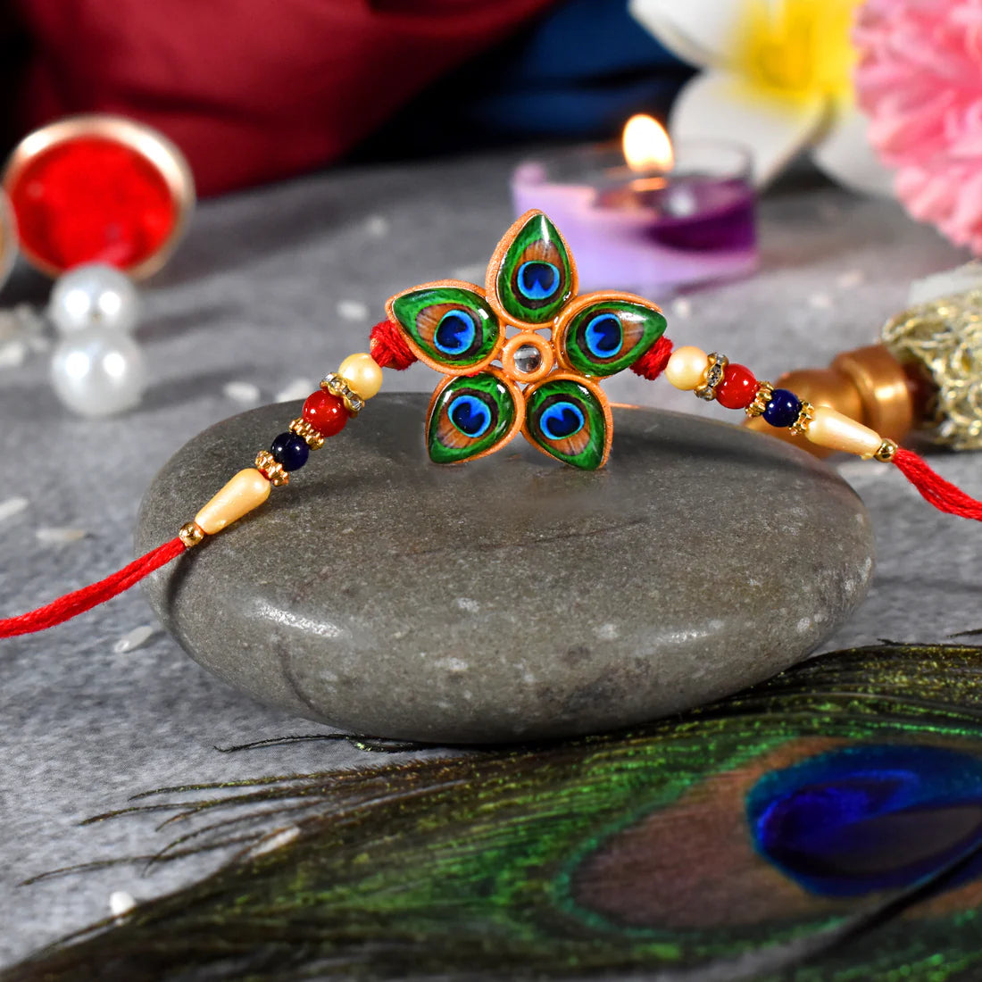 Designer Mor Pankh Rakhi – Star Shaped Elegance for Rakshabandhan (pack of 6)