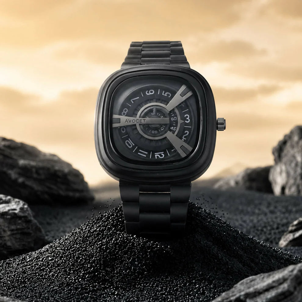 Black Metal Strap Square Analog Watch – Elegant & Bold Accessory