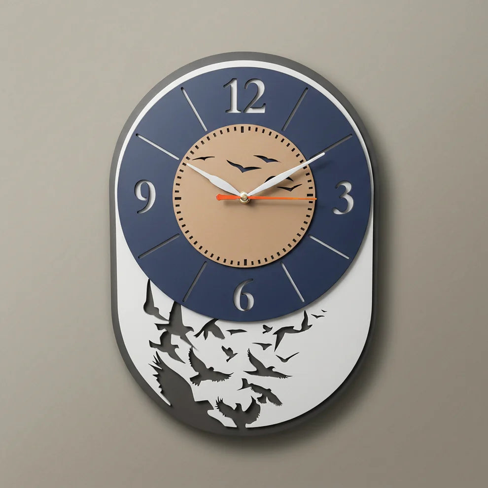 Modern Bird Design Layered MDF Wall Clock Elegant Silent Décor Living