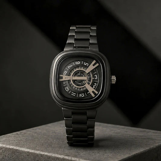 Black Metal Strap Square Analog Watch – Elegant & Bold Accessory