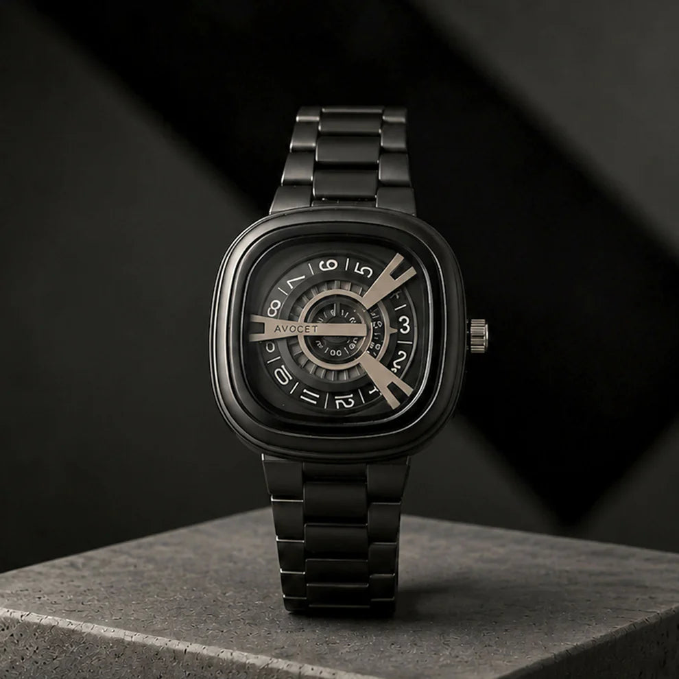 Black Metal Strap Square Analog Watch – Elegant & Bold Accessory