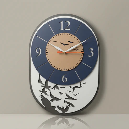 Modern Bird Design Layered MDF Wall Clock Elegant Silent Décor Living