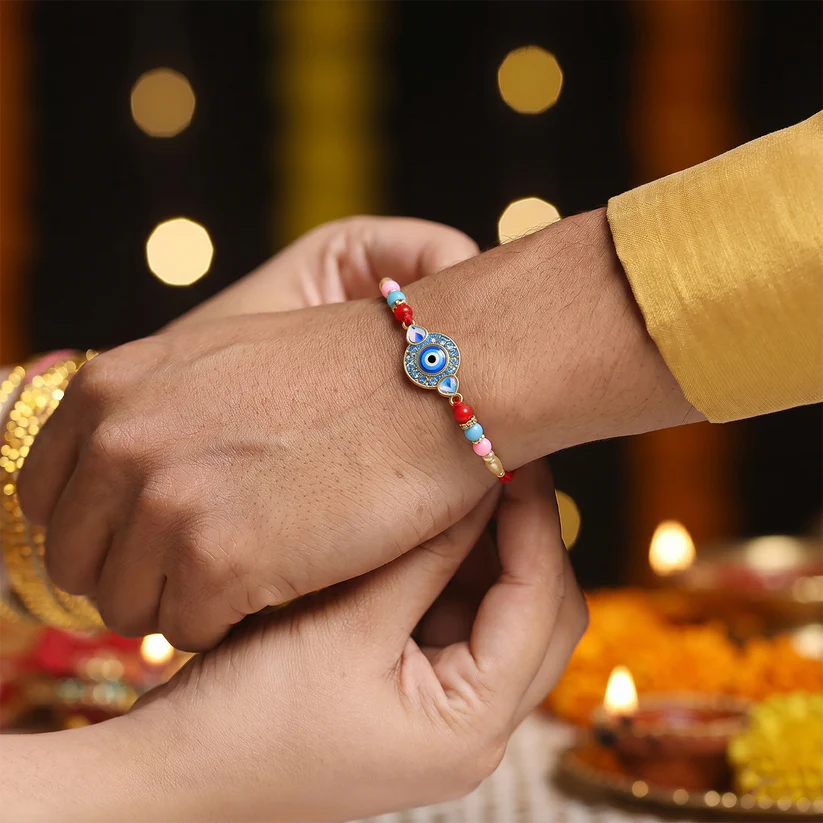Evil Eye Rakhi – Protection & Vibrant Beads for Sibling Bond (pack of 6)