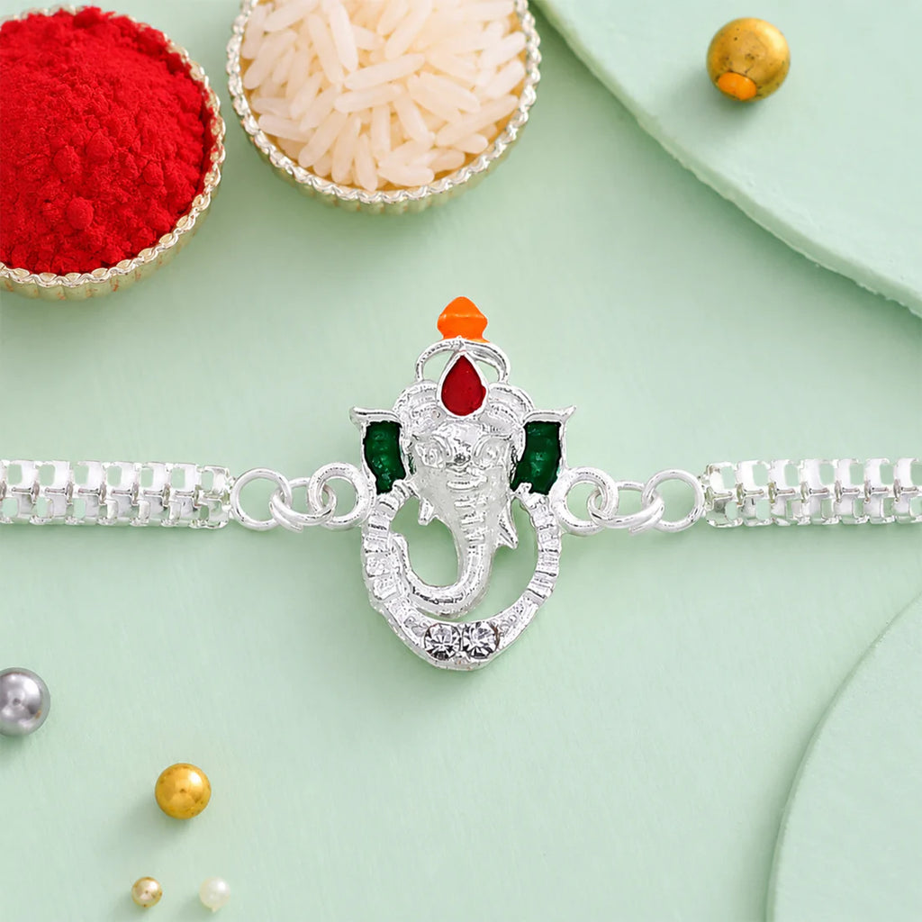 Ganesha Rakhi – Stylish Enamel & Silver Chain for Brothers (packof 10)