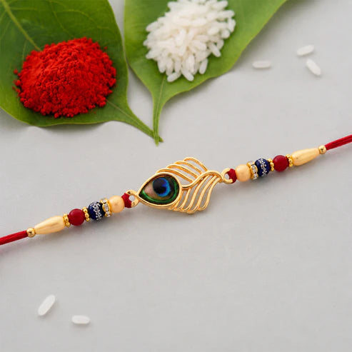 Peacock Rakhi, Elegant Beaded Design for Brothers, Handcrafted