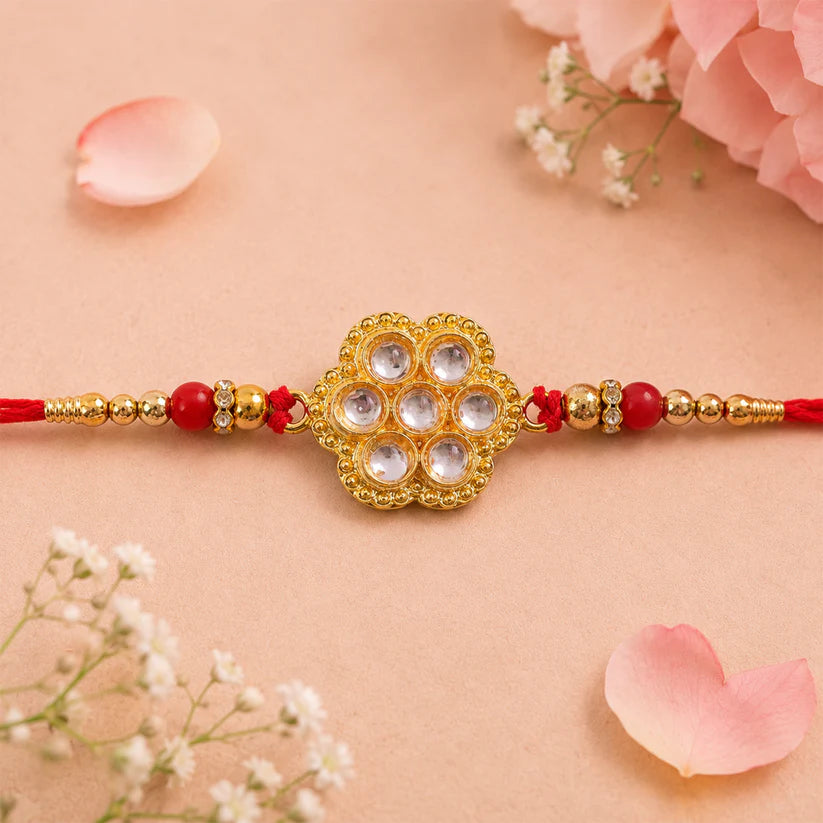 Kundan Rakhi – Traditional Rudraksha Design for Brother (pack of 6)