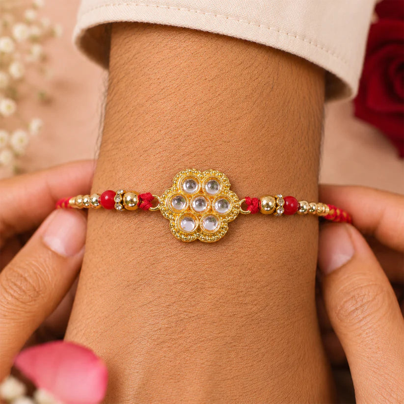 Kundan Rakhi – Traditional Rudraksha Design for Brother (pack of 6)