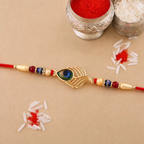 Peacock Rakhi, Elegant Beaded Design for Brothers, Handcrafted