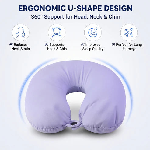 U-Shaped Travel Neck Pillow, Soft Comfortable Support Pillow with Snap Button (1 Pc)
