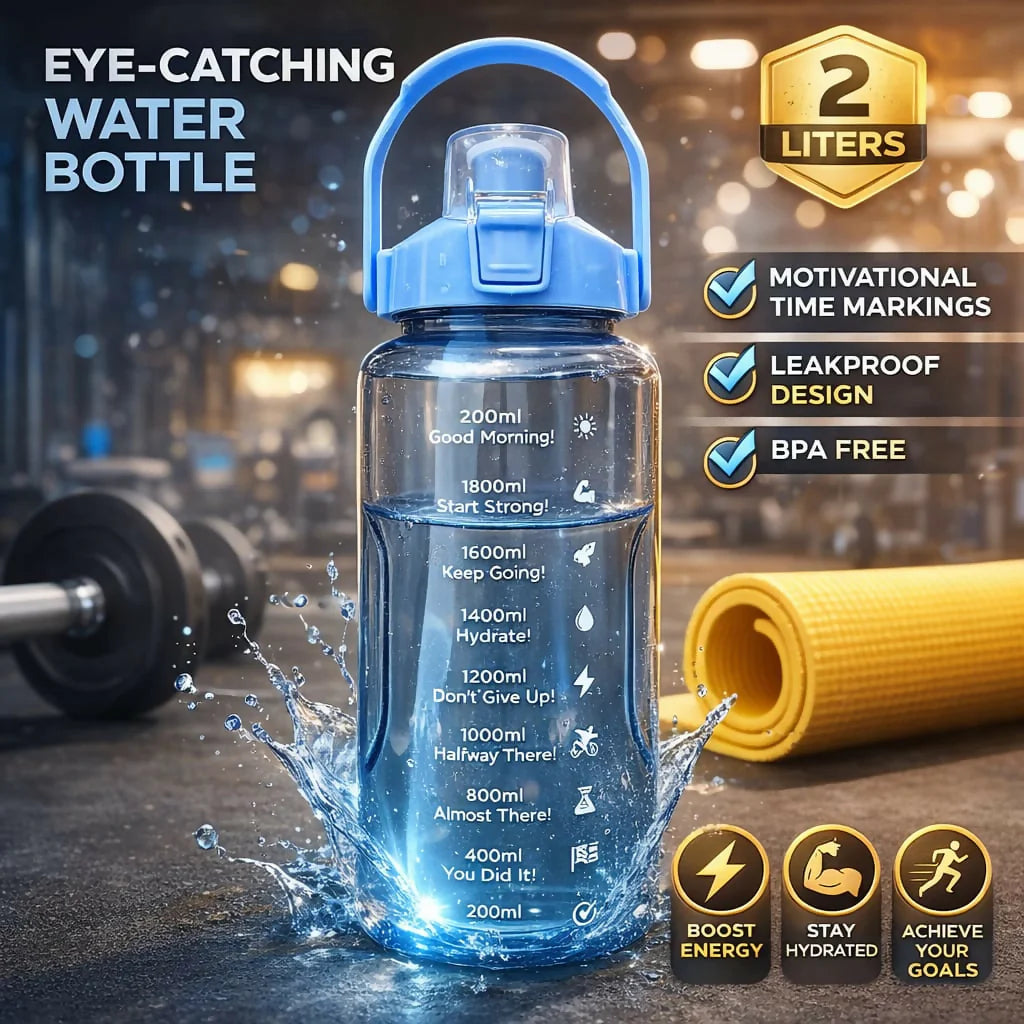 Water Bottle – Large 2000ml Capacity with Time Markers for Hydration