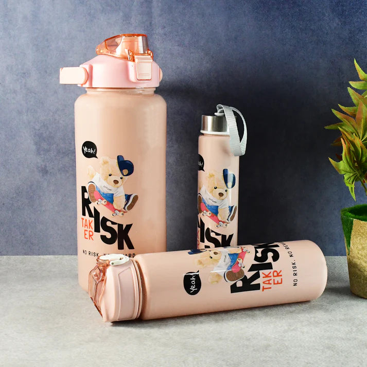 Cartoon Printed Water Bottle Set – Leakproof Multi-Size Trio