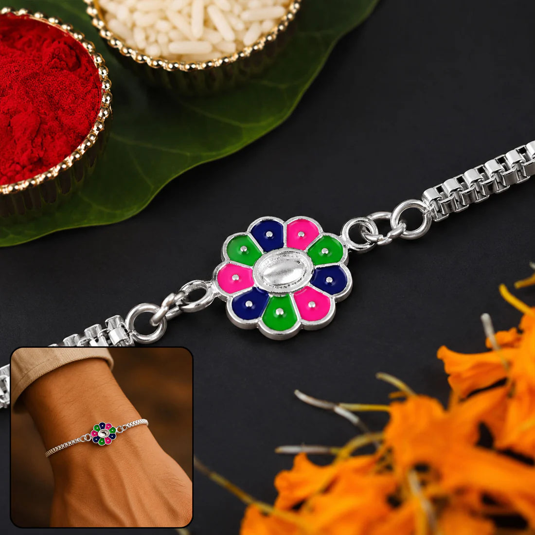 Flower Design Rakhi – Enamel Work Bracelet for Rakshabandhan(pack of 10)