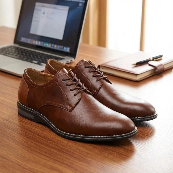 STYLISH VEGAN LEATHER SEMI CASUAL BROWN LACE UP SHOES