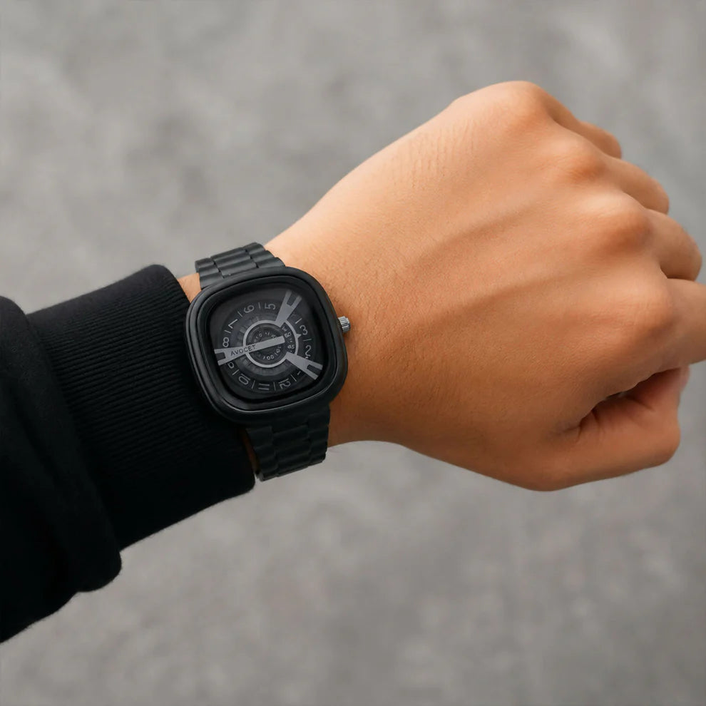 Black Metal Strap Square Analog Watch – Elegant & Bold Accessory