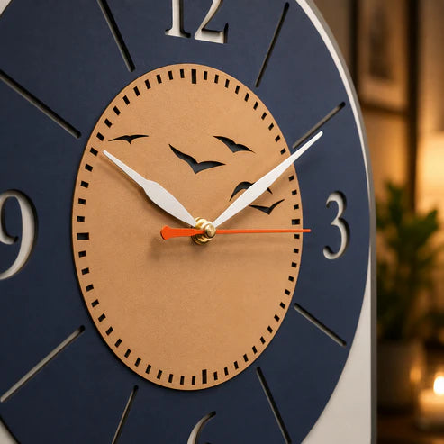 Modern Bird Design Layered MDF Wall Clock Elegant Silent Décor Living