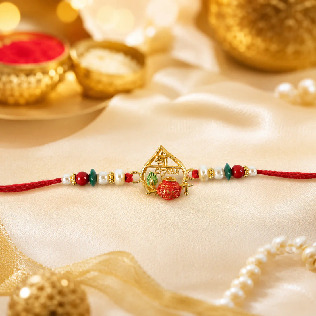 Traditional Rakhi with Beaded Design – Elegant Festival Accessory (pack of 6)