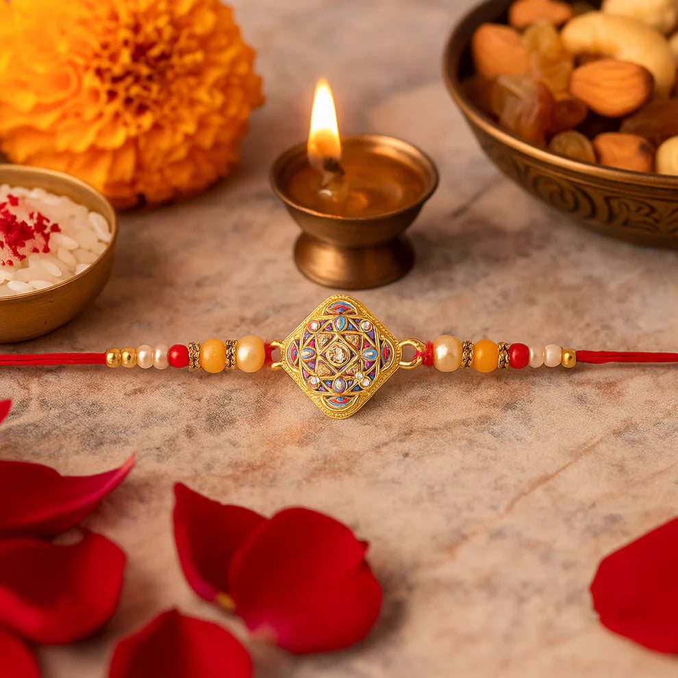 Mandala Rakhi – Intricate Handcrafted Square Design for Brother (pack of 6)