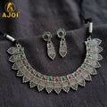 Premium Oxidised Silver-Plated Ruby Stone Choker Necklace Set