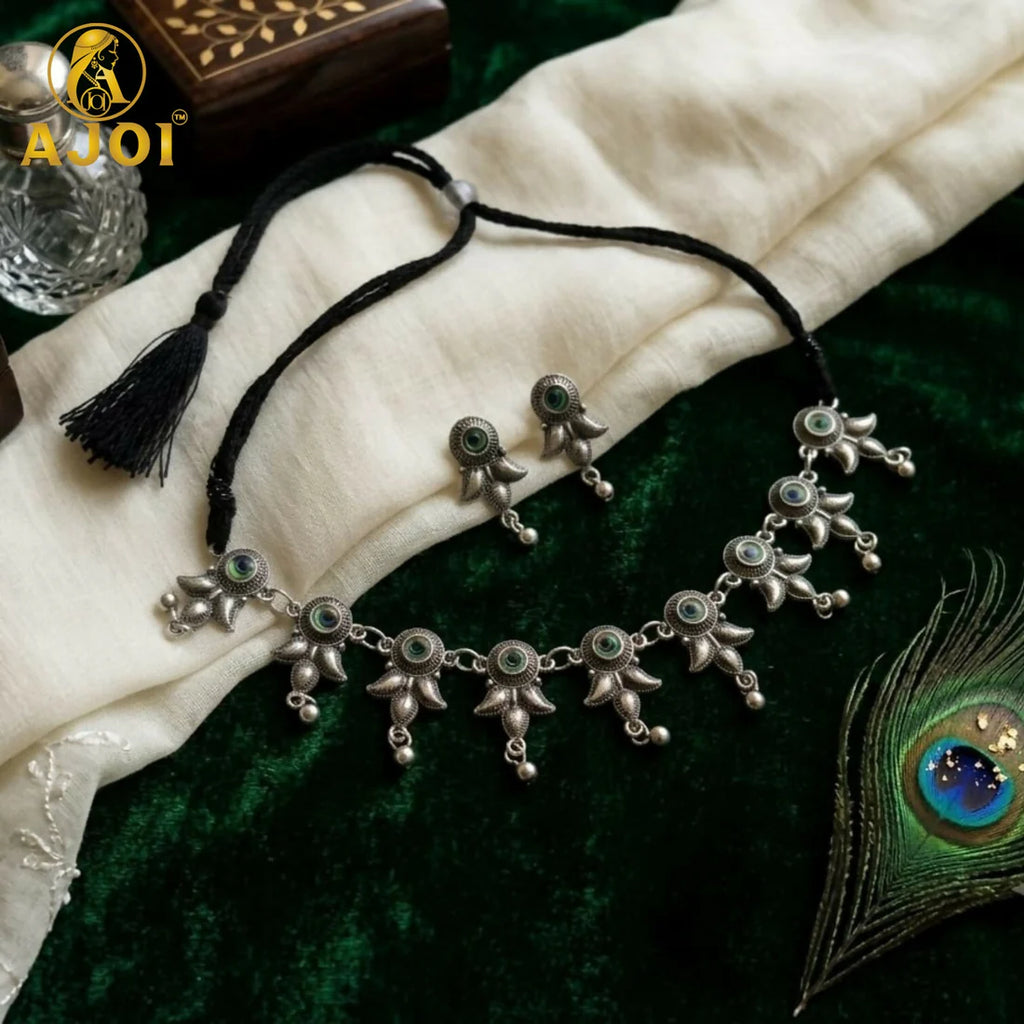 Premium Oxidised Silver-Plated Evil Eye Choker Necklace Set