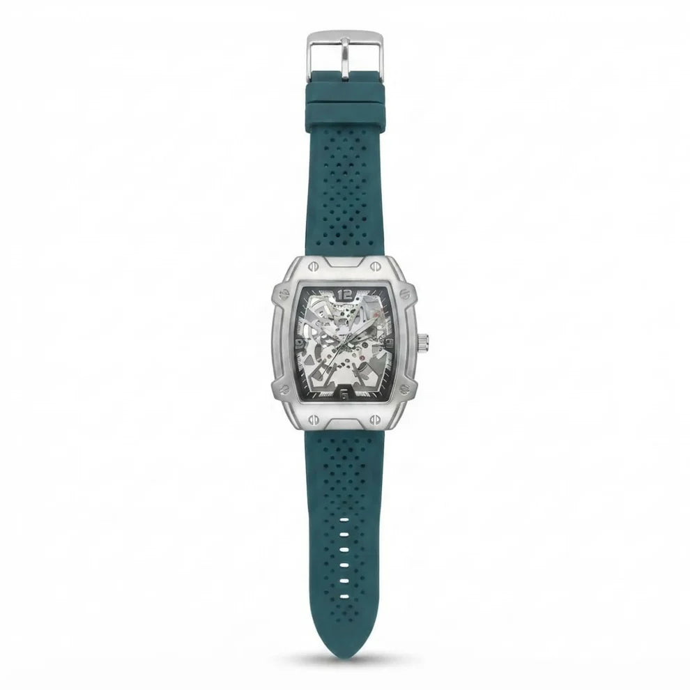 Premium Silver Dial Men's Watch With Silicone Strap For Trendy Casual Style - Orange
