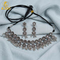 Premium Oxidised Silver-Plated Floral Choker Necklace Set