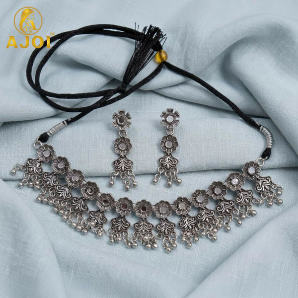 Premium Oxidised Silver-Plated Floral Choker Necklace Set