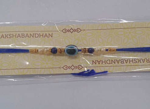 Blue Rakhi – Elegant Stone & Pearl Design for Brother