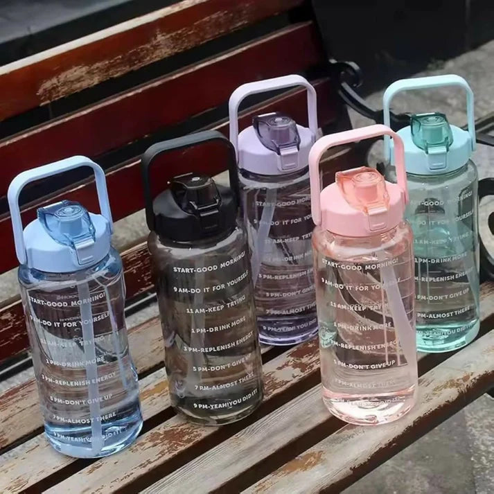 Water Bottle – Large 2000ml Capacity with Time Markers for Hydration