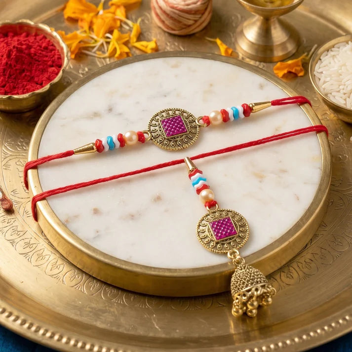 Meenakari Bead Bhabhi Rakhi – Elegant Traditional Design  **PREMIUM RAKHI**|(pack of 5)