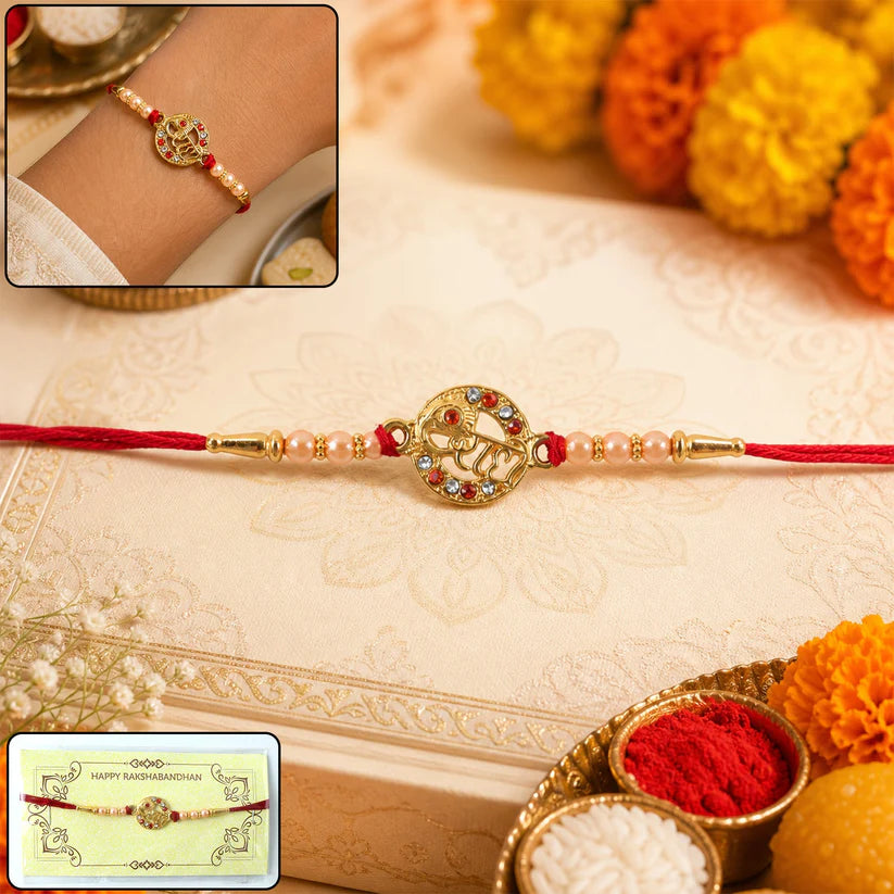 Rakhi – Elegant pearl bead design with red thread for siblings (pack of 6)