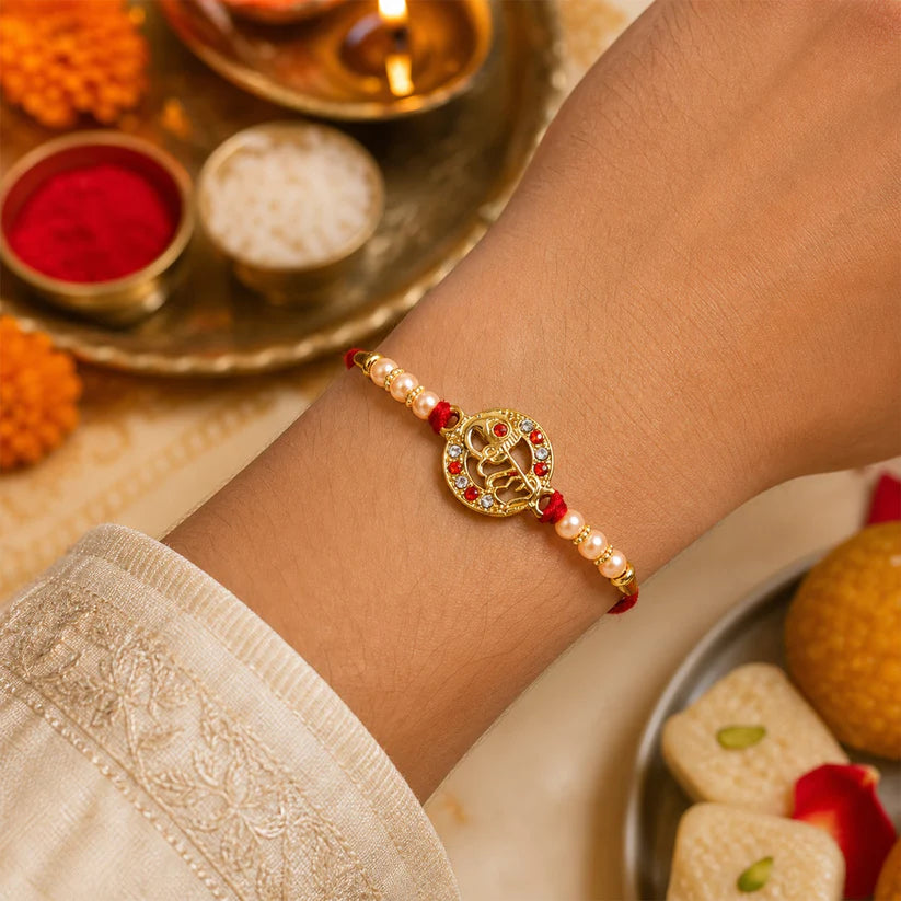 Rakhi – Elegant pearl bead design with red thread for siblings (pack of 6)