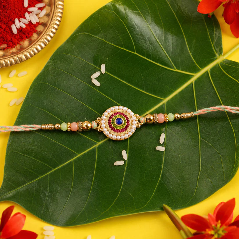 Pearl Rakhi – Elegant Beaded Floral Design for Brothers