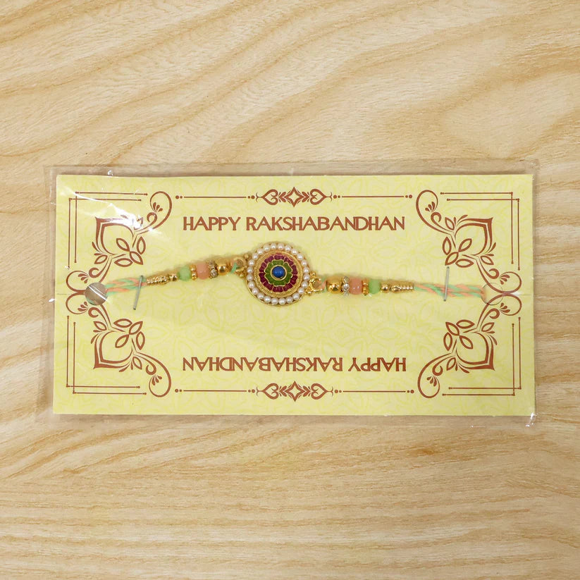 Pearl Rakhi – Elegant Beaded Floral Design for Brothers